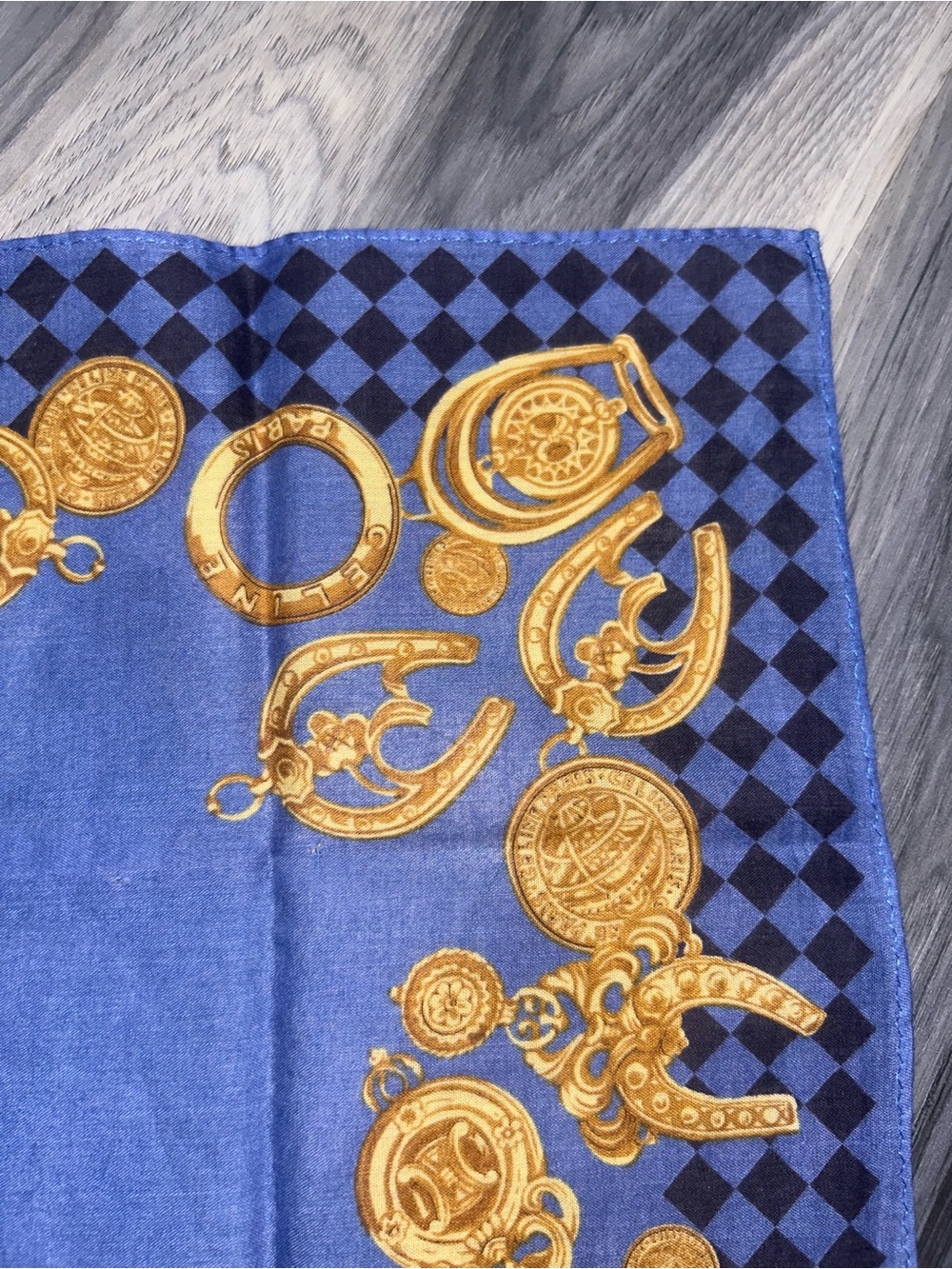 Vintage Celine Blue Cotton Handkerchief with Gold Medallion Design - Picture 8 of 11